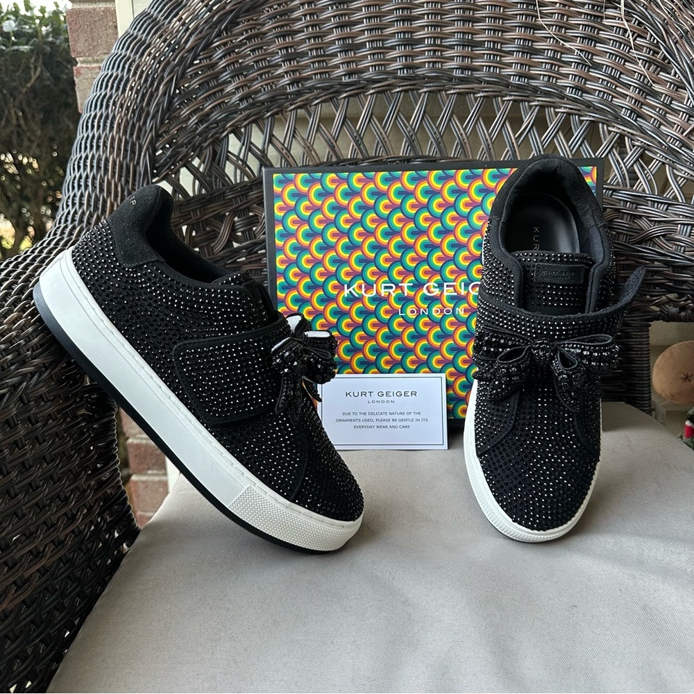Kurt Geiger Laney Bow Black Fabric Sneakers US 11 EUR 42